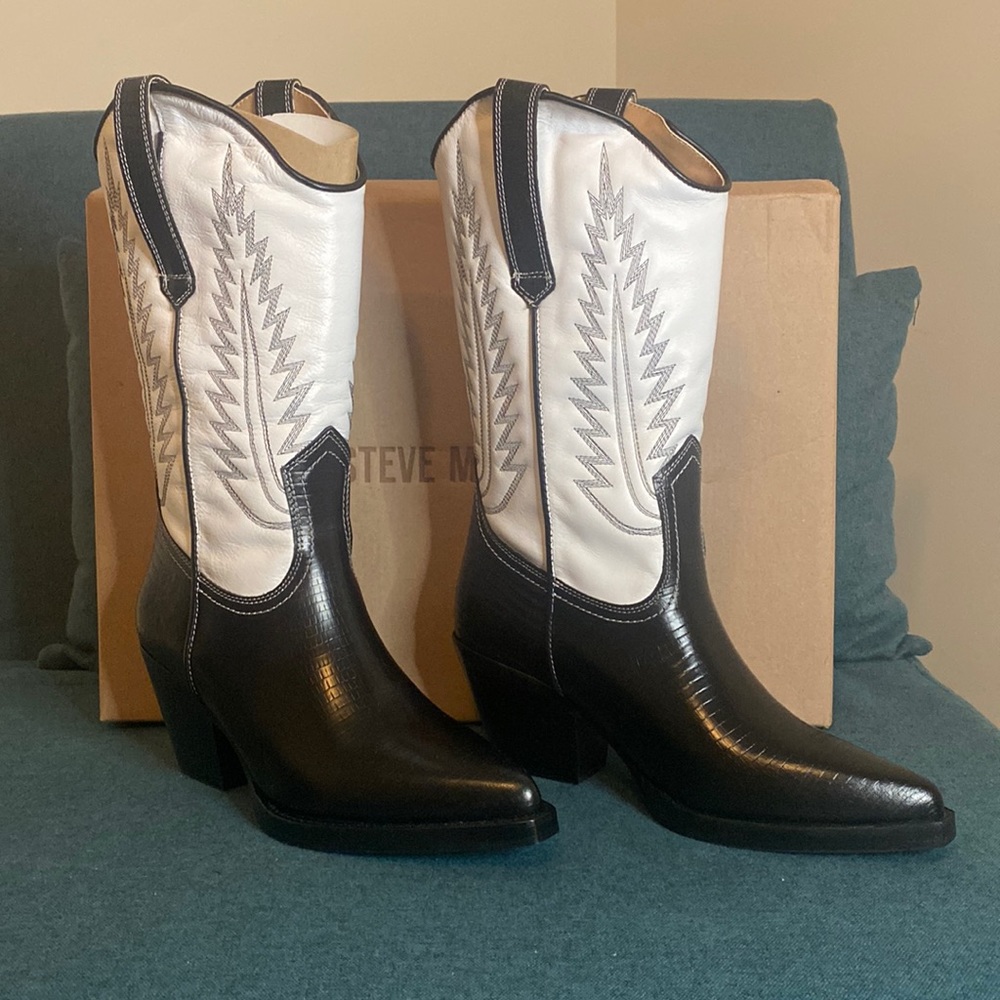 Steve Madden Huntin Black/White Cowboy boots size 10